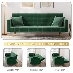 OUYESSIR Velvet Futon Sofa Bed, Convertible Sofa Bed With 3 Adjustable Backrest Angles, Sturdy Sleeper Sofa In 71", Small Futon Sofas For Living Room, Apartment, Futon Couch In Green (Without Pillows) -Amazon Store 51TLcNuOMTL