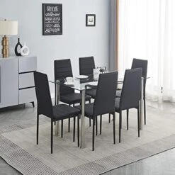Paonne Glass Dining Table And Chair 7 Pieces Set, Dining Table Set For 6 Kitchen Room Table With 6 Chairs, Rectangular Glass Table With 4 PU Chairs 25 Paonne Glass Dining Table And Chair 7 Pieces Set, Dining Table Set For 6 Kitchen Room Table With 6 Chairs, Rectangular Glass Table With 4 PU Chairs -Amazon Store 51TMZPPo1L. AC