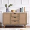 Sophia & William Buffet Sideboard, Rattan Storage Cabinet With 3 Drawers And 2 Doors, Cupboard Console Table With Adjustable Shelves For Kitchen, Dining Room, Living Room, Entryway -Amazon Store 51TONAIkxXL