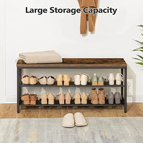 ALLOSWELL 39.4" Coat Rack Shoe Bench Set, 3-Tier Entryway Shoe Bench With 11 Coat Hooks, Industrial Style Shoe Rack, Sturdy And Durable, For Entryway, Hallway, MudRoom, Rustic Brown Black BSHR1001 7 ALLOSWELL 39.4" Coat Rack Shoe Bench Set, 3-Tier Entryway Shoe Bench With 11 Coat Hooks, Industrial Style Shoe Rack, Sturdy And Durable, For Entryway, Hallway, MudRoom, Rustic Brown Black BSHR1001 - Image 5
