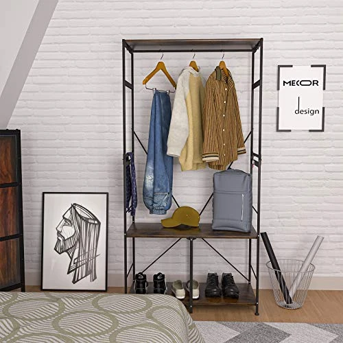 Mecor Folding Coat Rack Shoe Bench, Industrial Hall Tree Entryway With 2-Tier Storage Shelf And Handing Rod For Living Room Apartment Bedroom Hallway, Easy To Assemble, 3-in-1 Design (Rustic Brown) 8 Mecor Folding Coat Rack Shoe Bench, Industrial Hall Tree Entryway With 2-Tier Storage Shelf And Handing Rod For Living Room Apartment Bedroom Hallway, Easy To Assemble, 3-in-1 Design (Rustic Brown) - Image 6