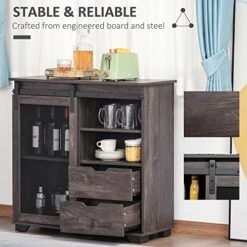 HOMCOM Industrial Sideboard Buffet Cabinet, Kitchen Cabinet, Coffee Bar Cabinet With 2 Drawers, 2 Open Shelves And Metal Mesh Sliding Door, Dark Brown -Amazon Store 51TWFpv47jL