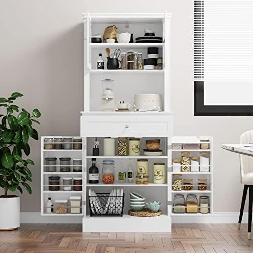 AIEGLE Large Kitchen Pantry Storage Cabinet, Kitchen Storage Cupboard With Doors, Adjustable Shelves & Open Hutch For Microwave, Freestanding Utility Storage Cabinet, White (30"W X 17.7"D X 69.3"H) 10 AIEGLE Large Kitchen Pantry Storage Cabinet, Kitchen Storage Cupboard With Doors, Adjustable Shelves & Open Hutch For Microwave, Freestanding Utility Storage Cabinet, White (30"W X 17.7"D X 69.3"H) - Image 8