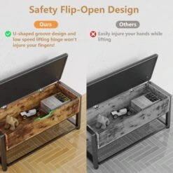 Mr IRONSTONE Shoe Storage Bench, Entryway Bench With Large Lift Top Storage Box And Leather Padded Cushion, Holds Up To 330 LB Shoe Bench For Entryway, Bedroom, Hallway, Bathroom, Rustic Brown -Amazon Store 51Tbj4wxb2L
