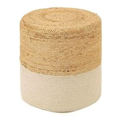 · REDEARTH · Cylindrical Pouf Foot Stool Ottoman -Jute Braided Accent Chair Footrest For The Living Room, Bedroom, Nursery, Patio, Lounge & Other Rooms In The Home (14.5”x14.5”x16”; Natural Ivory)