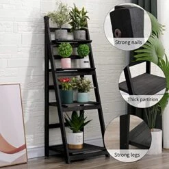 Acendside Ladder Shelf, 4 Tier Ladder Bookshelf, Ladder Shelves Black, Leaning Shelves Wood For Bathroom Kitchen Living Room Office Bathroom(Black) -Amazon Store 51TfxVoXxyL
