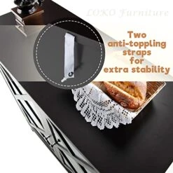 LOKO Buffet Cabinet, Kitchen Storage Cabinet With Tempered Glass Doors & Adjustable Shelves, Sideboard Cabinet Liquor Cabinet For Kitchen, Living Room, 35.5 X 15.5 X 38 Inches (Brown) -Amazon Store 51Th2EQH8YL