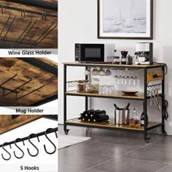 Yaheetech Kitchen Island With Power Outlet, Rolling Kitchen Cart With Wine Rack & Glass Holder & Hooks, Coffee Station Microwave Stand Wine Rack Table For Kitchen/Dinning Room, Rustic Brown -Amazon Store 51Tikjl6d5L