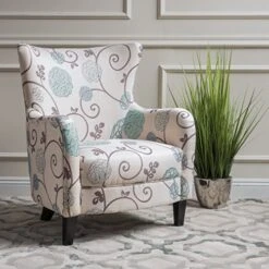 Christopher Knight Home Arabella Fabric Club Chair, White And Blue Floral 29.1D X 29.9W X 36.6H In