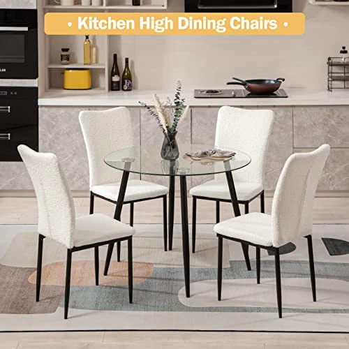 Nopurs Sherpa Dining Chairs Set Of 6 - Modern White Upholstered Boucle Dining Chairs High Back Armless Dining Chair With Black Metal Legs For Kitchen Dining Room Home Office 6 Nopurs Sherpa Dining Chairs Set Of 6 - Modern White Upholstered Boucle Dining Chairs High Back Armless Dining Chair With Black Metal Legs For Kitchen Dining Room Home Office - Image 4