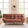 Vyfipt Futon Sofa Bed/Couch, Memory Foam Small Splitback Sofa For Living Room,Modern Loveseat With Covertible Armrests,71" L,Faux Leather/3" Cushion Thicker Version/Brown -Amazon Store 51Tqn26yIqL
