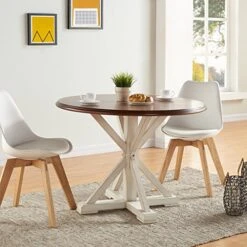 SEI Furniture Barrisdale Modern Farmhouse, Dining Table, Antique White, Whiskey Maple