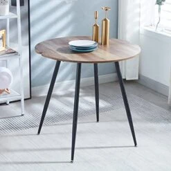 FMD 31.5 Inch Industrial Round Dining Table For 2, Small Wood Circle Table With Black Metal Legs For Kitchen Living Room -Amazon Store 51UHgo7e8OL