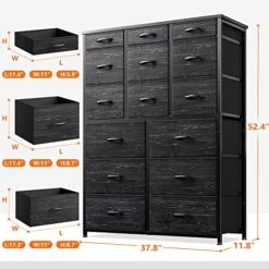 EnHomee Dresser For Bedroom With 15 Drawers, Tall Dressers For Bedroom With Heavy Duty Wood And Metal, Large Bedroom Dressers & Chest Of Drawers For Bedroom, Closets, Living Room, Black Wood Grain -Amazon Store 51UIaoAHMlL