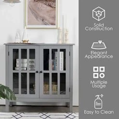 Tangkula Sideboard Buffet Storage Cabinet, Kitchen Storage Cabinet With 2 Glass Doors, Liquor Cabinet For Home Kitchen Dining Room, Cupboard Console Table, Curio Cabinet (Grey) 11 Tangkula Sideboard Buffet Storage Cabinet, Kitchen Storage Cabinet With 2 Glass Doors, Liquor Cabinet For Home Kitchen Dining Room, Cupboard Console Table, Curio Cabinet (Grey) -Amazon Store 51UJc6n46fL