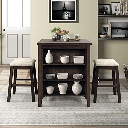 Kisyapoo Multipurpose Retro 3-Piece Dining Table Set, Solid Wood Counter Height Pub Foldable With 2 Padded Saddle Stools For Kitchen Room Home Bar, Space-Saving Design (Espresso) 12 Kisyapoo Multipurpose Retro 3-Piece Dining Table Set, Solid Wood Counter Height Pub Foldable With 2 Padded Saddle Stools For Kitchen Room Home Bar, Space-Saving Design (Espresso) - Image 10