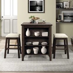 3-Piece Dining Room Table Set, Bar Pub Table Set With Storage Shelf, Industrial Style Counter Height Kitchen Table With 2 Backless Barstools For Dining Area (Brown) -Amazon Store 51ULLz2NMnL. AC