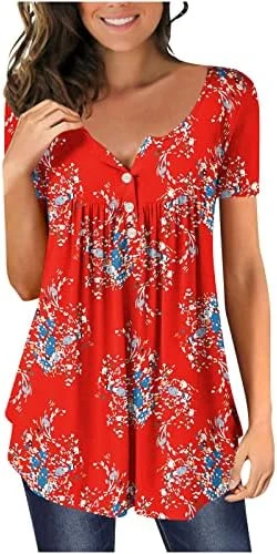 Going Out Tops For Women Floral Printed Hide Belly Tunic Blouses Casual V Neck Buttons Pullover Short Sleeve T-Shirts 13 Going Out Tops For Women Floral Printed Hide Belly Tunic Blouses Casual V Neck Buttons Pullover Short Sleeve T-Shirts - Image 11