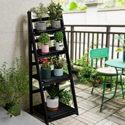 Acendside Ladder Shelf, 4 Tier Ladder Bookshelf, Ladder Shelves Black, Leaning Shelves Wood For Bathroom Kitchen Living Room Office Bathroom(Black) -Amazon Store 51URUjENqsL