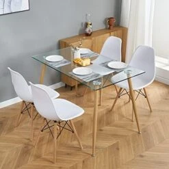 Ufurpie 5 Pieces Dining Room Table Set,Glass Dining Table & 4 Clear Dining Chairs,Gold Chrome Legs,Modern Clear Dining Table And Chair Sets For Small Space Living Room,Kitchen,Clear/Gold -Amazon Store 51USFnRP64L. AC