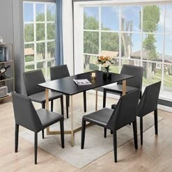 SAYGOER Dining Table 51.2 Inch, Multifuntional Modern Dining Room Table For 2-4, Space Saving Rectangular Kitchen Table, Heavy Duty Metal Frame, Industrial Dinner Table, Easy Assembly, Black Gold -Amazon Store 51UWl2fKK1L