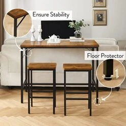 SUPERJARE Bar Table Set, Bar Table And Chairs Set, 3-Piece Dining Table Set, Bar Height Counter With 2 Stools, Industrial Breakfast Table Set For Kitchen, Living Room - Rustic Brown -Amazon Store 51UXBeyuuaL