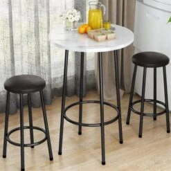 Recaceik Dining Table Set, 47.2” Rectangle Pub Dining Set Kitchen Table Set Bar Table With Stools, 3-Piece Breakfast Table Set With Metal Frame For Kitchen Dining Room W/ 2 Chairs - White 23 Recaceik Dining Table Set, 47.2” Rectangle Pub Dining Set Kitchen Table Set Bar Table With Stools, 3-Piece Breakfast Table Set With Metal Frame For Kitchen Dining Room W/ 2 Chairs - White -Amazon Store 51UXFXHLFL. AC