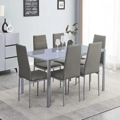 Paonne Glass Dining Table And Chair 7 Pieces Set, Dining Table Set For 6 Kitchen Room Table With 6 Chairs, Rectangular Glass Table With 4 PU Chairs 22 Paonne Glass Dining Table And Chair 7 Pieces Set, Dining Table Set For 6 Kitchen Room Table With 6 Chairs, Rectangular Glass Table With 4 PU Chairs -Amazon Store 51UXRwEgInL. AC