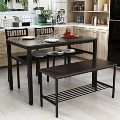 Bigbiglife Dining Table Set For 4, Modern Kitchen Table And 2 Chairs With 1 Bench, Wood Dining Room Set With 2 Storage Racks And 4 S-Hooks For Small Space Home Kitchen, Dark Grey -Amazon Store 51Ub3rA2GRL