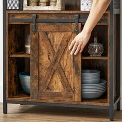 VASAGLE Buffet Cabinet, Sideboard With Open Compartment, Sliding Barn Door, 27.6”L X 11.8”W X 31.5”H, Industrial Rustic Brown And Black ULSC089B01 -Amazon Store 51UeubUnNVL