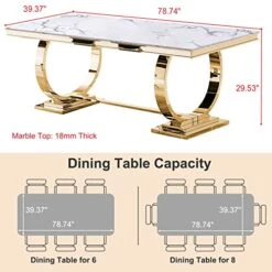 Goderfuu Marble Dining Table - 78 Inch Luxury Modern Dining Room Table With Gold Stainless Steel Base, Rectangle Dining Table Set For 6 To 8, Gold And White Dining Room Table For Kitchen, Dining Room 16 Goderfuu Marble Dining Table - 78 Inch Luxury Modern Dining Room Table With Gold Stainless Steel Base, Rectangle Dining Table Set For 6 To 8, Gold And White Dining Room Table For Kitchen, Dining Room -Amazon Store 51UfyEqCNxL