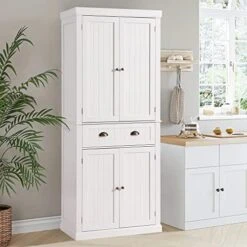 LOUVIXA Kitchen Pantry Storage Cabinet, Freestanding Cupboard With 2 Cabinets, Drawer And Adjustable Shelves, Tall Storage Cabinet For Kitchen, Dinning Room, Living Room In White (White) -Amazon Store 51UikUTk4eL. AC