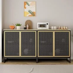 Pvillez Modern Storage Cabinet With Natural Rattan Doors, Sideboard Buffet Cabinet With Storage, Adjustable Shelves, Rattan Cabinet Console Table For Living Room, Dining Room, Entryway, White -Amazon Store 51UkV7EXiEL. AC