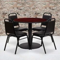 Flash Furniture 36'' Round Natural Laminate Table Set With Round Base And 4 Black Trapezoidal Back Banquet Chairs -Amazon Store 51UrKh9E8TL. AC