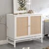 AWQM Sideboard Buffet Cabinet, Accent Storage Cabinet With 2 Rattan Doors, Farmhouse Accent Side Cabinet With Adjustable Shelves,Natural Wood Sideboard Entryway Table For Bar, Dining Room,White -Amazon Store 51UuLhJhFHL