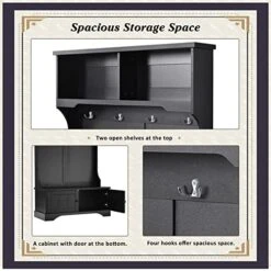 Hall Tree With Bench And Shoe Storage, 3 In 1 Entryway Bench With Coat Rack, Mudroom Bench With Storage And 4 Double Hooks, Entryway Furniture For Hallway (Black, 40" L X 18.5" W X 72" H) -Amazon Store 51UxQrnkuaL