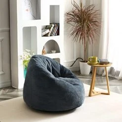 N&V Medium Bean Bag Chair, Adult Size Bean Bag Sack, Foam Filling, Includes Removable And Machine Washable Cover, 37in, Soft Faux Fur (Blue) -Amazon Store 51UzMiOwjqL