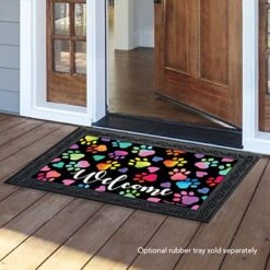 Briarwood Lane Rainbow Pawprints Doormat Welcome 30" X 18"