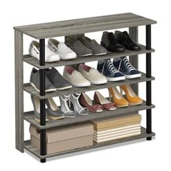 Furinno Turn-N-Tube 5 Tier Wide Shoe Rack, French Oak Grey/Black -Amazon Store 51V2ANJt42L