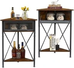 VECELO Cabinet/Table, 3-Tier Display Shelves With Protection Door, Metal Frame Storage Shelf Organizer For Small Space, Living Room, Kitchen, Bathroom, Set Of 2, Gold+Black -Amazon Store 51V30GVrSwL. AC