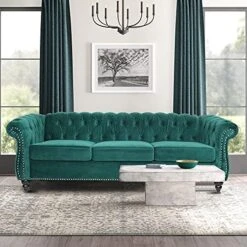 MIYZEAL Modern 3 Seater Couch Velvet, Upholstered Sofa With Tufted Back, Roll Arm Classic Chesterfield Settee Couches For Living Room, Office (Dark Gray) -Amazon Store 51V8VWv6SL. AC 1