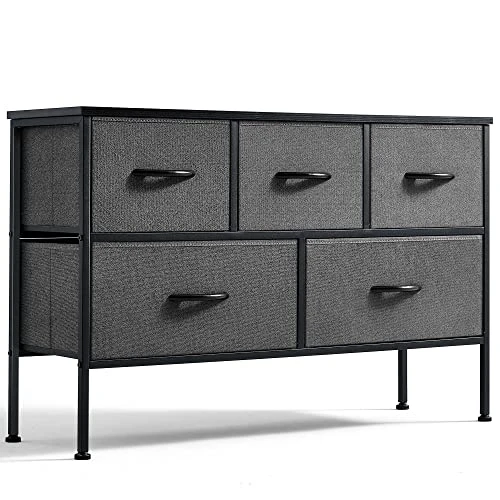 LINSY HOME 5 Drawer Dresser Long Wide Chest Of Drawers Nightstand With Wood Top Rustic Storage Tower Storage Dresser Closet For Living Room, Bedroom, Hallway, Nursery, Kid 3 LINSY HOME 5 Drawer Dresser Long Wide Chest Of Drawers Nightstand With Wood Top Rustic Storage Tower Storage Dresser Closet For Living Room, Bedroom, Hallway, Nursery, Kid