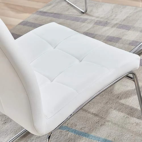 WENYU 3 Pieces Glass Dining Table Set, Round Kitchen Table With Clear Tempered Glass Top, Modern Dining Table And Chairs Set For 2 Person (Table + 2 White Chairs) 5 WENYU 3 Pieces Glass Dining Table Set, Round Kitchen Table With Clear Tempered Glass Top, Modern Dining Table And Chairs Set For 2 Person (Table + 2 White Chairs) - Image 3