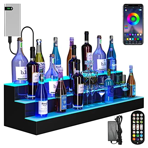 YITAHOME LED Lighted Liquor Bottle Display Shelf Supports USB & Power Bank, 3-Step 40-inch Bar Liquor Alcohol Shelf For Home Decoration Counter Party, Acrylic Whiskey Rack Stand With Remote & App Control 3 YITAHOME LED Lighted Liquor Bottle Display Shelf Supports USB & Power Bank, 3-Step 40-inch Bar Liquor Alcohol Shelf For Home Decoration Counter Party, Acrylic Whiskey Rack Stand With Remote & App Control