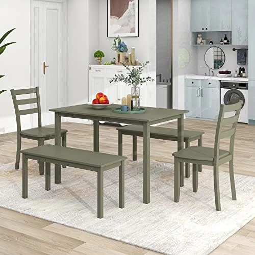 5 Piece Dining Table Set, Wooden Kitchen Dining Table Set With Square Table And 4 Upholstered Chairs For Kitchen, Dining Room, Family And Apartment (Light Gray+4 Person) 16 5 Piece Dining Table Set, Wooden Kitchen Dining Table Set With Square Table And 4 Upholstered Chairs For Kitchen, Dining Room, Family And Apartment (Light Gray+4 Person) - Image 14