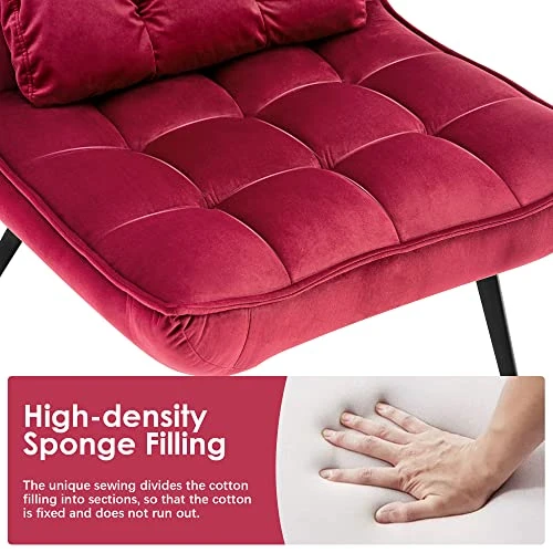 MCombo Accent Chair With Ottoman, Velvet Modern Tufted Wingback Club Chair, Upholstered Leisure Chairs With Metal Legs For Bedroom Living Room 4079 (Burgundy) 8 MCombo Accent Chair With Ottoman, Velvet Modern Tufted Wingback Club Chair, Upholstered Leisure Chairs With Metal Legs For Bedroom Living Room 4079 (Burgundy) - Image 6