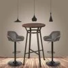 Glitzhome Rustic Steel Bar Table Round Wood Top And Dark Grey Adjustable Swivel Bar Stool With Back Support,Set Of 3