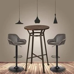Glitzhome Rustic Steel Bar Table Round Wood Top And Dark Grey Adjustable Swivel Bar Stool With Back Support,Set Of 3 -Amazon Store 51VDPuHmdwL. AC
