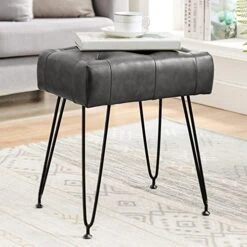 LUE BONA Faux Leather Rectangle Vanity Stool, Vanity Chair For Makeup Room, White Rivet Ottoman Foot Rest Entryway Bench With Black Legs For Bedroom Living Room -Amazon Store 51VJkKFQtjL. AC
