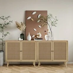QHITTY Rattan Sideboard Buffet Cabinet, Accent Kitchen Storage Cabinet Console Table With Adjustable Shelves For Living Room, Dining Room, Bedroom (Natural) -Amazon Store 51VOXwyNBAL. AC